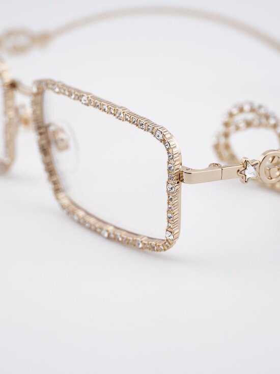 Gucci GG1568S 002 Sunglasses Gold with Gold Chain Inlaid with White Stone main image 11